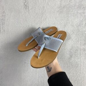 Steve Madden Saydie Light Blue Perforated Thong Slide Sandals Mens 6.5M Bacation